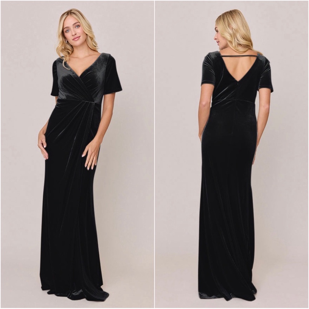 Revelry Giselle Velvet Short Sleeve Maxi Dress in Black Sz 6